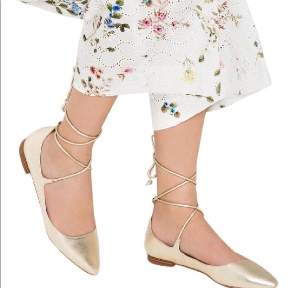 Gold Zara Lace Up Flats! Sold out! Size 8 - Picture 6 of 6